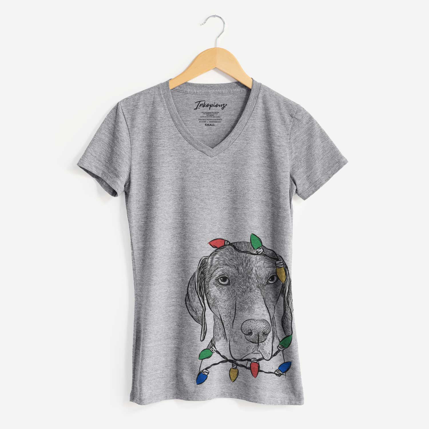 Christmas Lights Bohdi the German Shorthaired Pointer - Women's V-neck Shirt