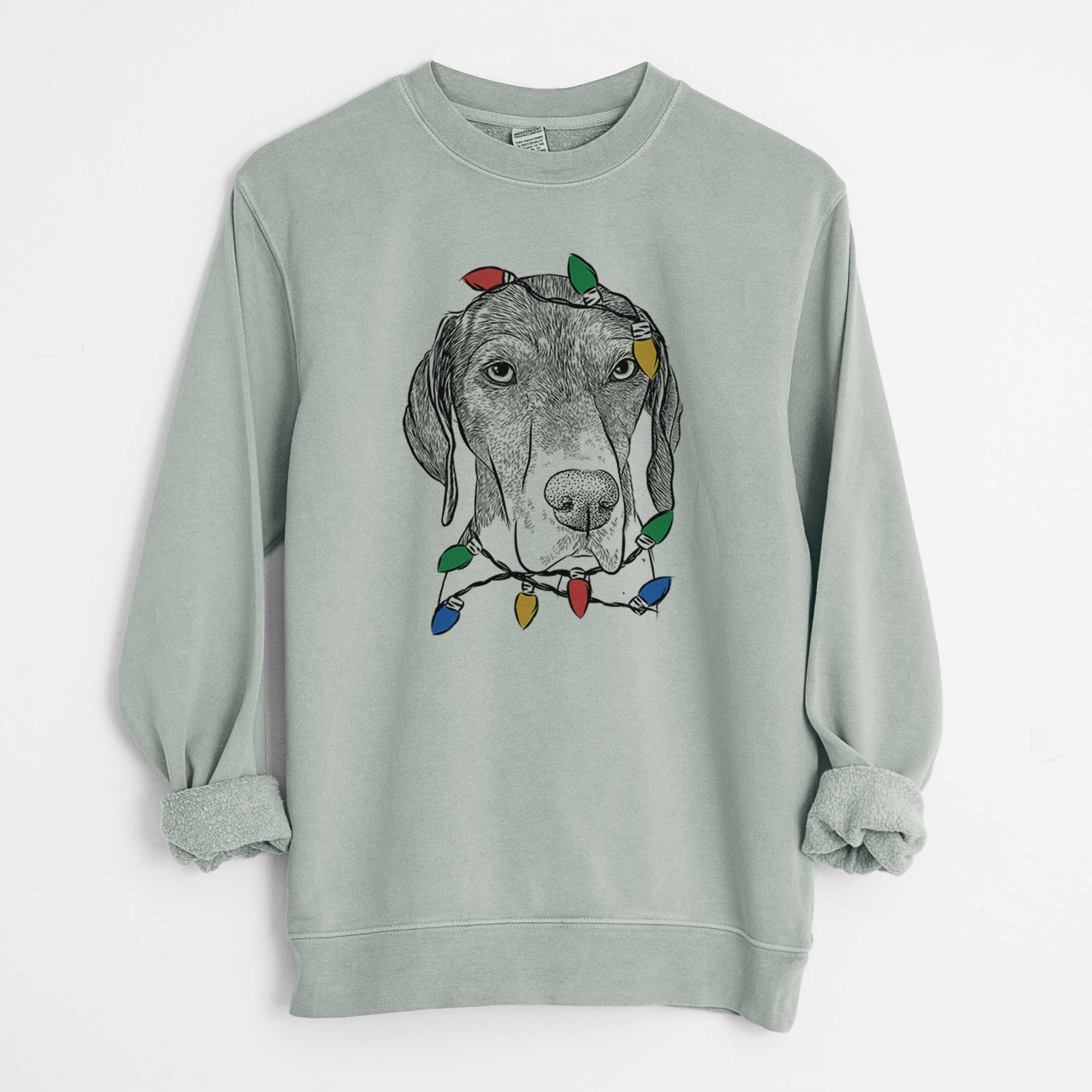 Christmas Lights Bohdi the German Shorthaired Pointer - Unisex Pigment Dyed Crew Sweatshirt