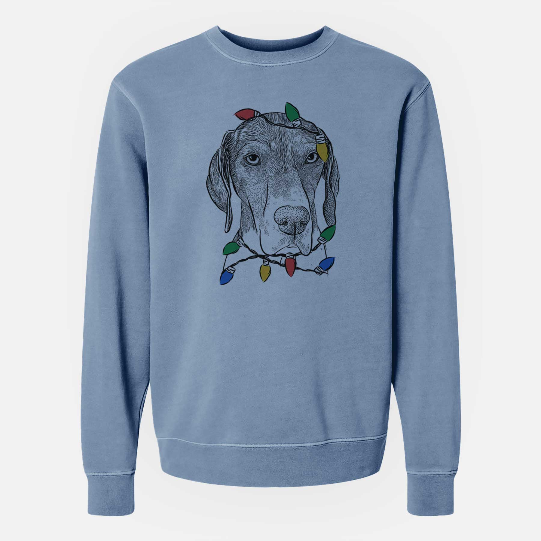 Christmas Lights Bohdi the German Shorthaired Pointer - Unisex Pigment Dyed Crew Sweatshirt