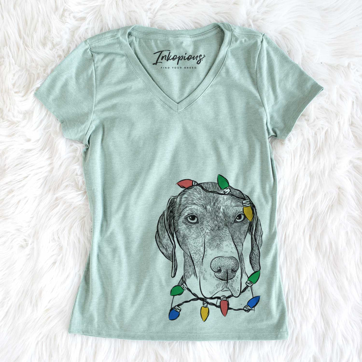 Christmas Lights Bohdi the German Shorthaired Pointer - Women&#39;s V-neck Shirt