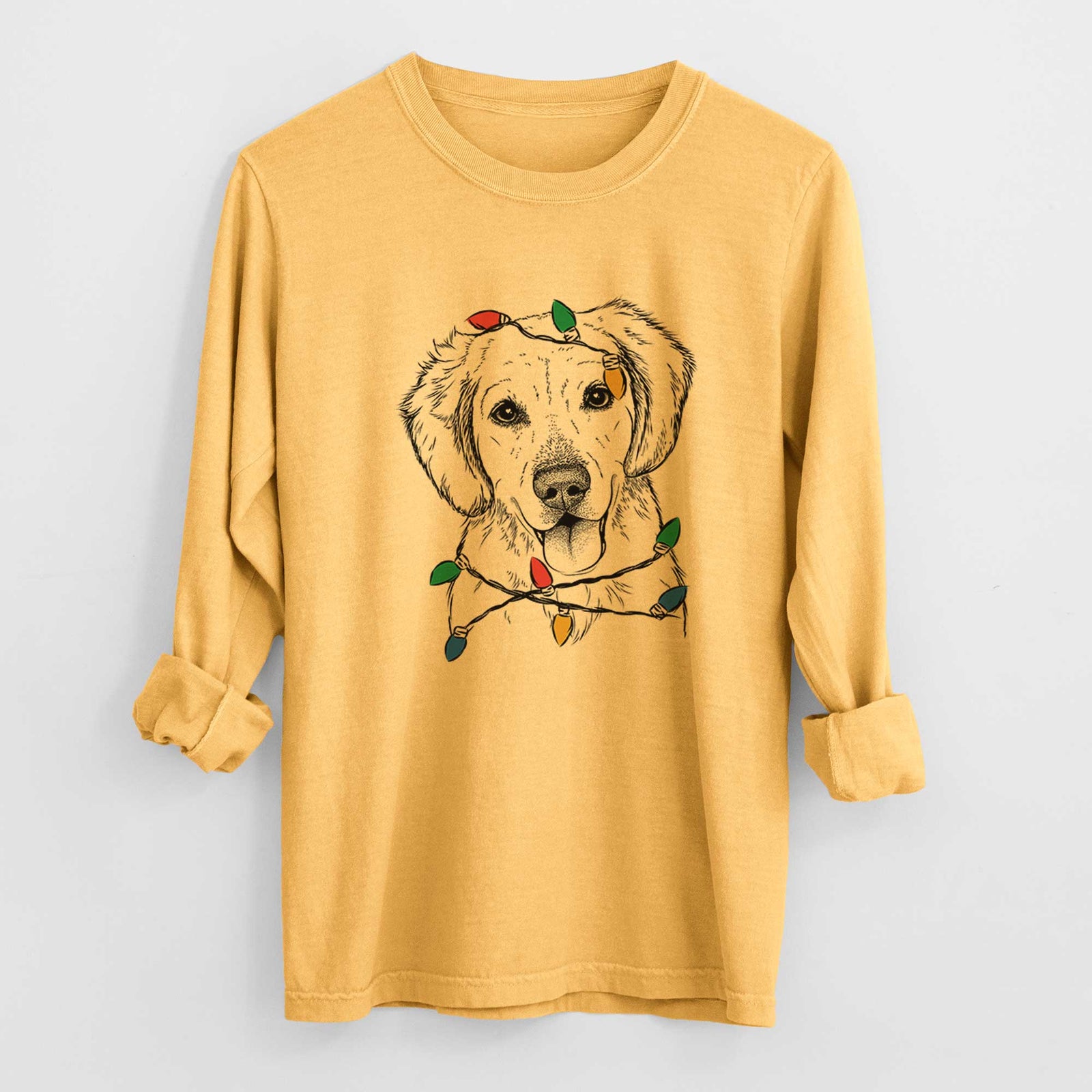 Christmas Lights Bojo the Golden Retriever - Heavyweight 100% Cotton Long Sleeve