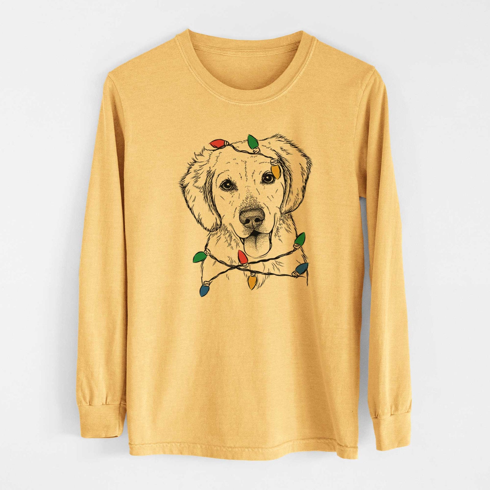 Christmas Lights Bojo the Golden Retriever - Heavyweight 100% Cotton Long Sleeve