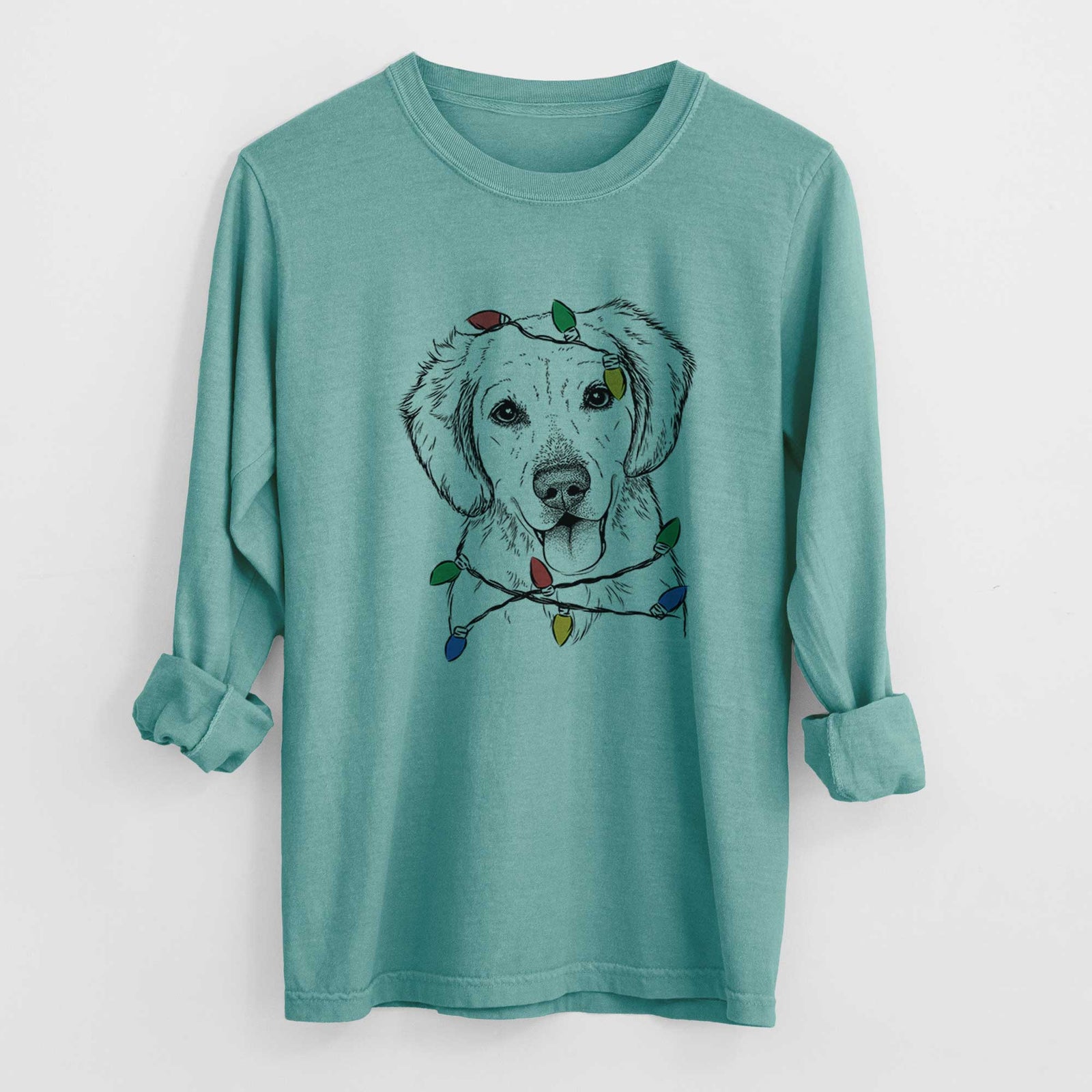 Christmas Lights Bojo the Golden Retriever - Heavyweight 100% Cotton Long Sleeve