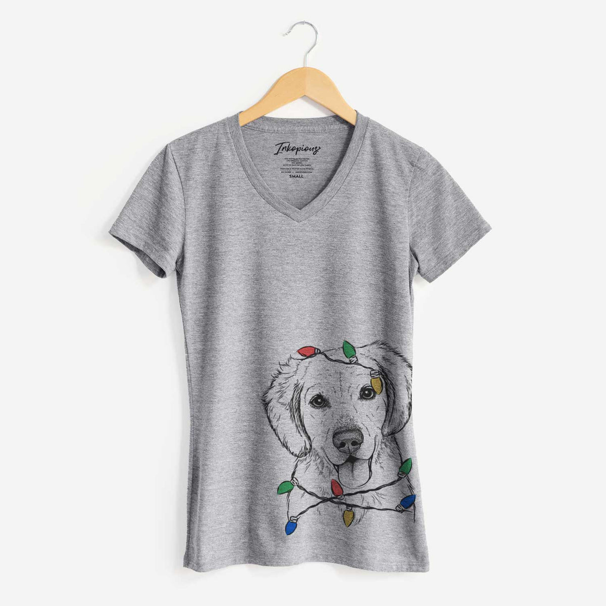Christmas Lights Bojo the Golden Retriever - Women's V-neck Shirt