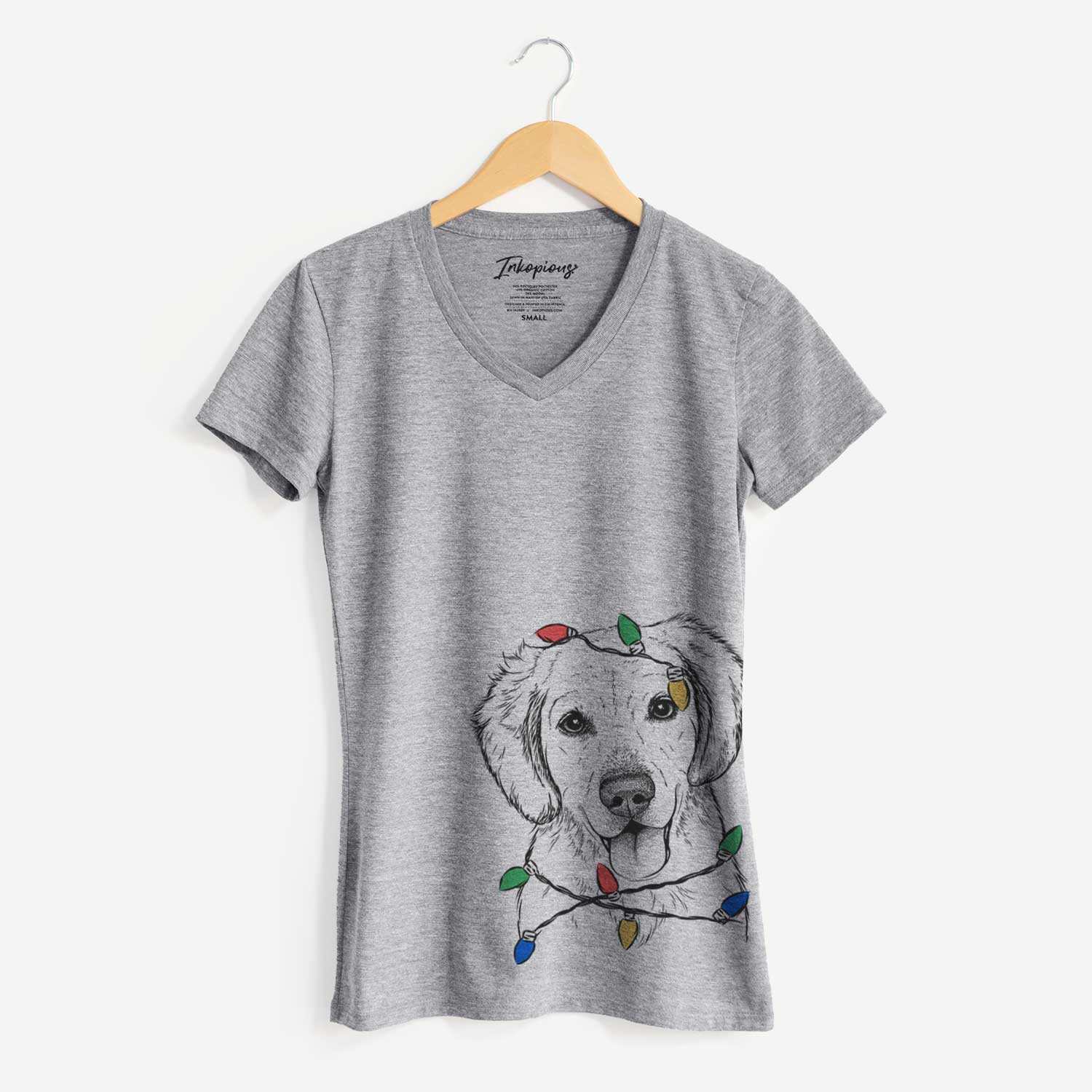 Christmas Lights Bojo the Golden Retriever - Women's V-neck Shirt