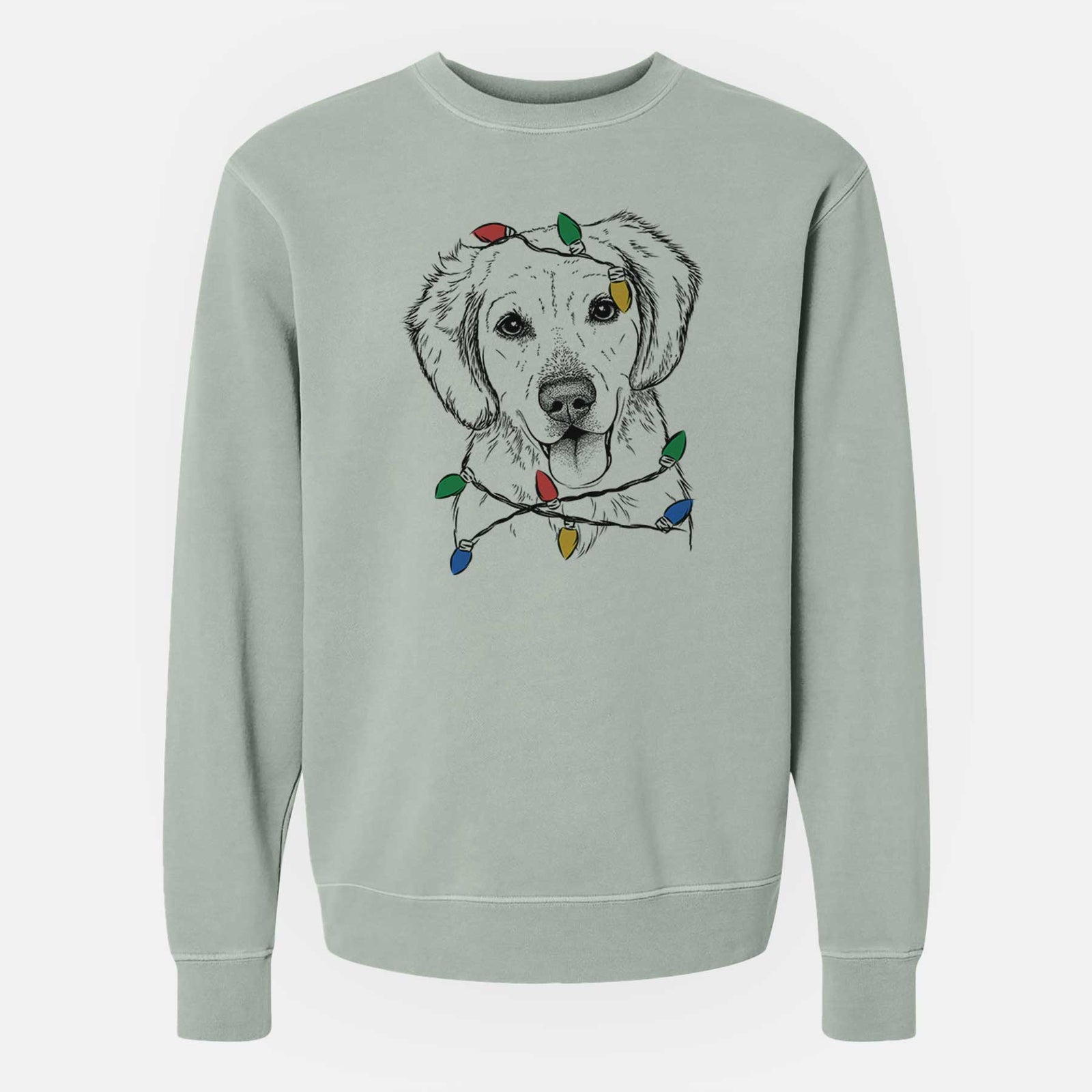 Christmas Lights Bojo the Golden Retriever - Unisex Pigment Dyed Crew Sweatshirt