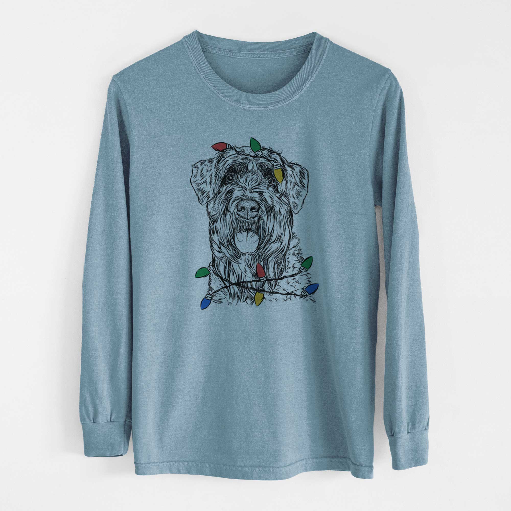 Christmas Lights Bonnie the Bouvier Des Flandres - Heavyweight 100% Cotton Long Sleeve