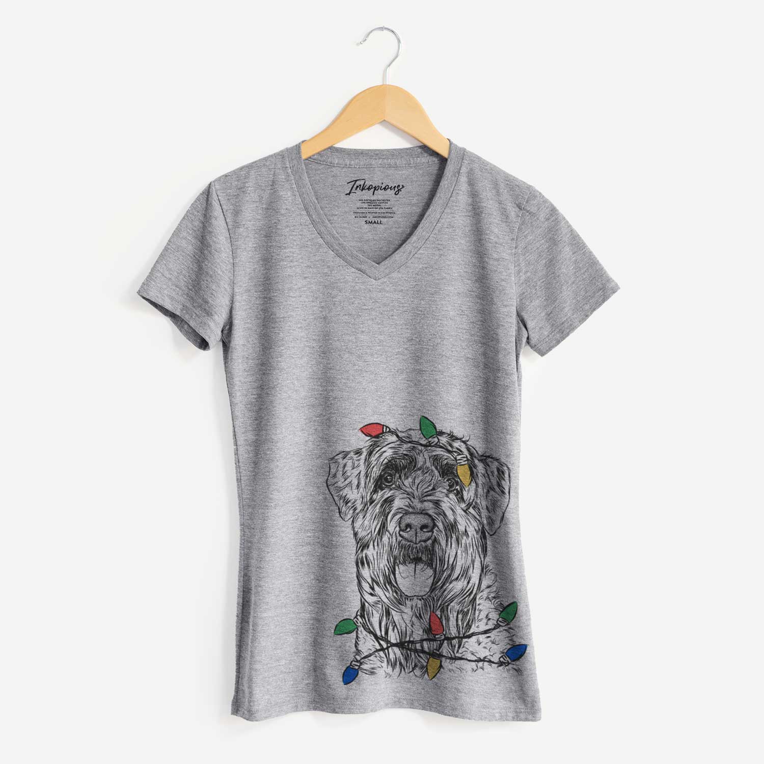 Christmas Lights Bonnie the Bouvier Des Flandres - Women's V-neck Shirt