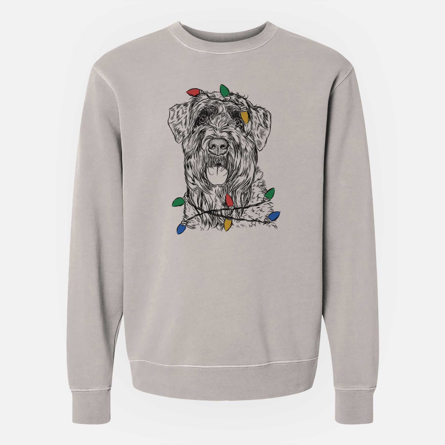 Christmas Lights Bonnie the Bouvier Des Flandres - Unisex Pigment Dyed Crew Sweatshirt