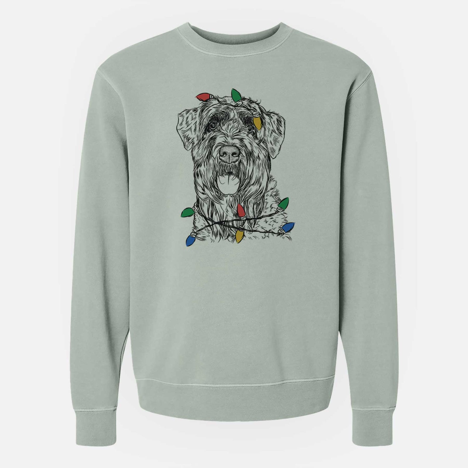 Christmas Lights Bonnie the Bouvier Des Flandres - Unisex Pigment Dyed Crew Sweatshirt