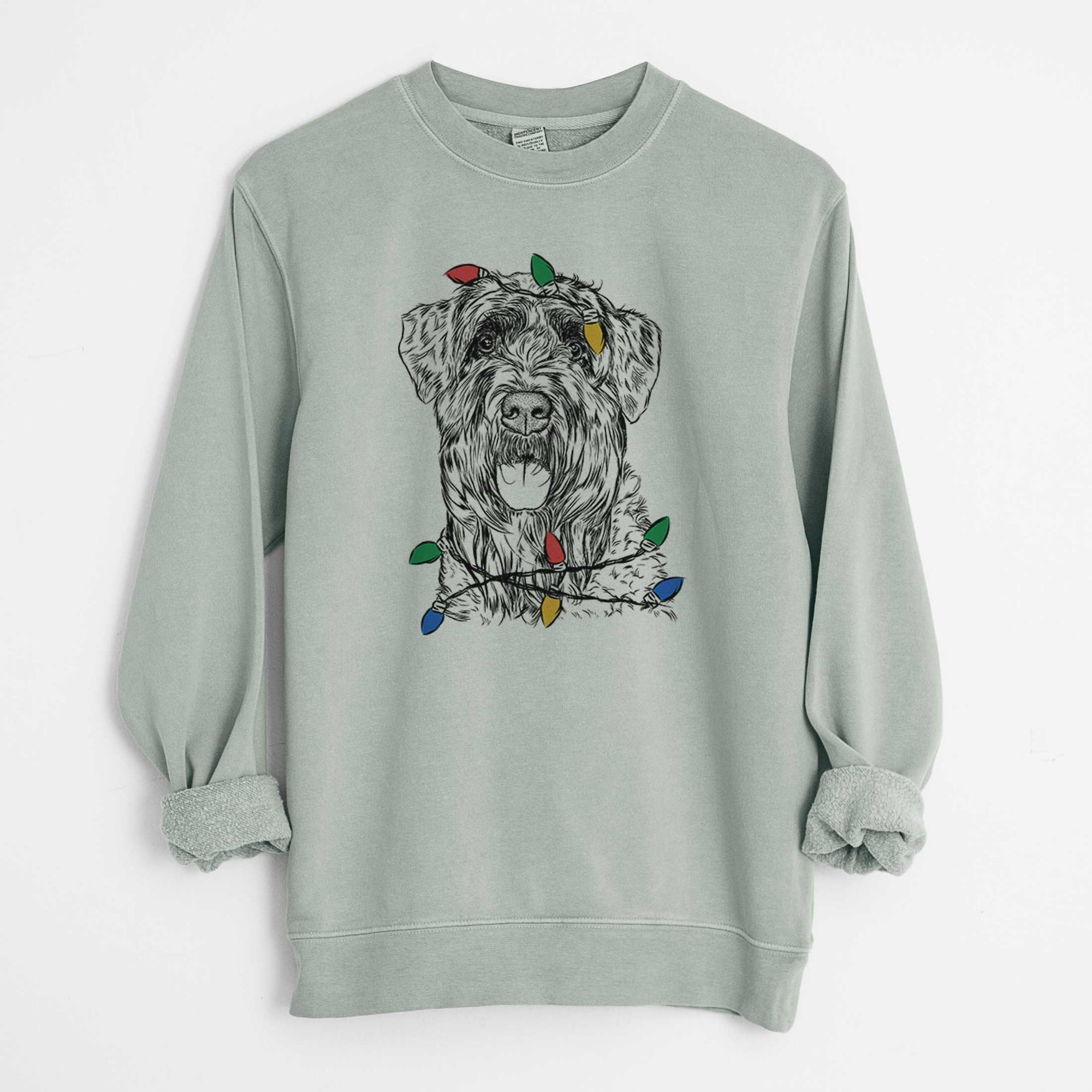 Christmas Lights Bonnie the Bouvier Des Flandres - Unisex Pigment Dyed Crew Sweatshirt