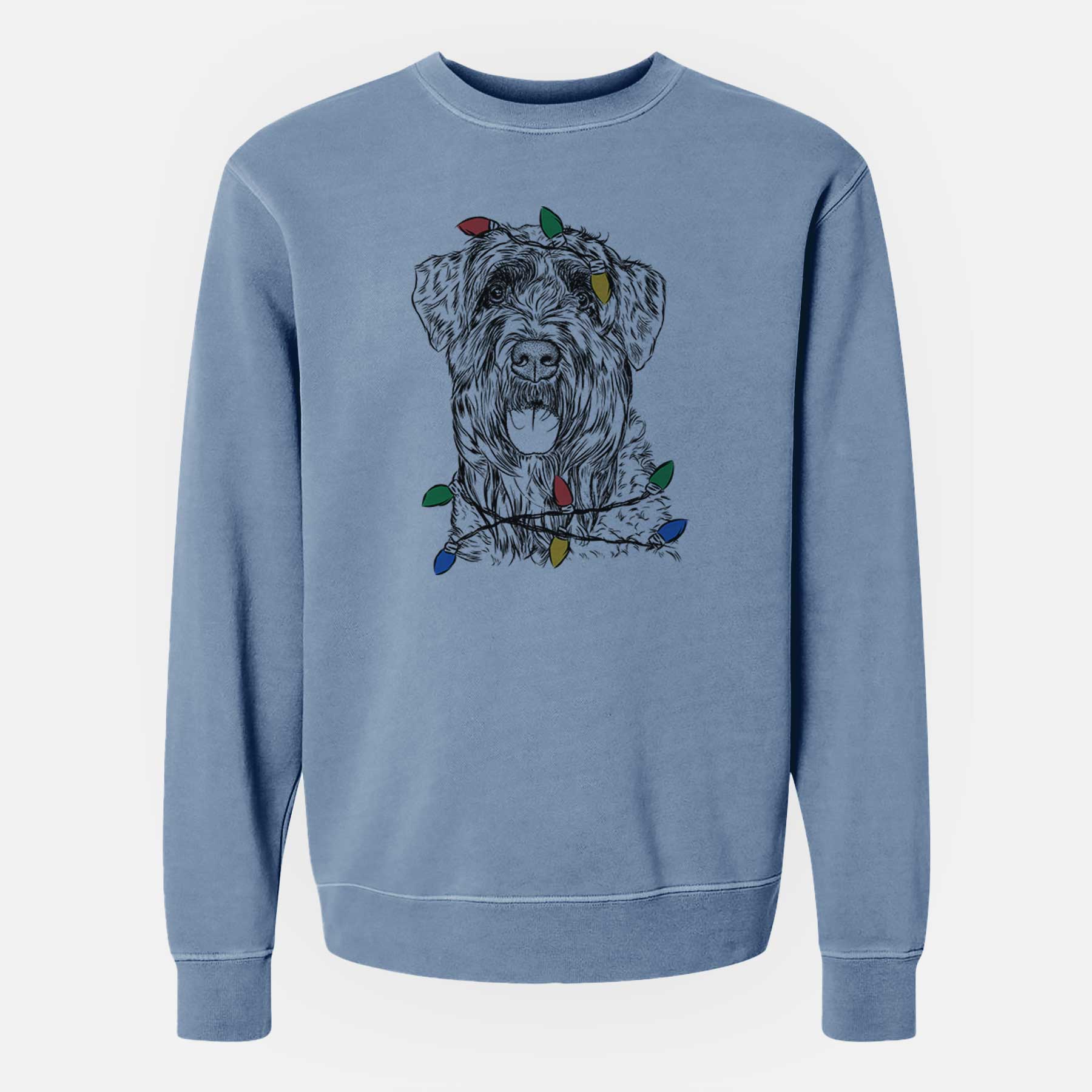 Christmas Lights Bonnie the Bouvier Des Flandres - Unisex Pigment Dyed Crew Sweatshirt