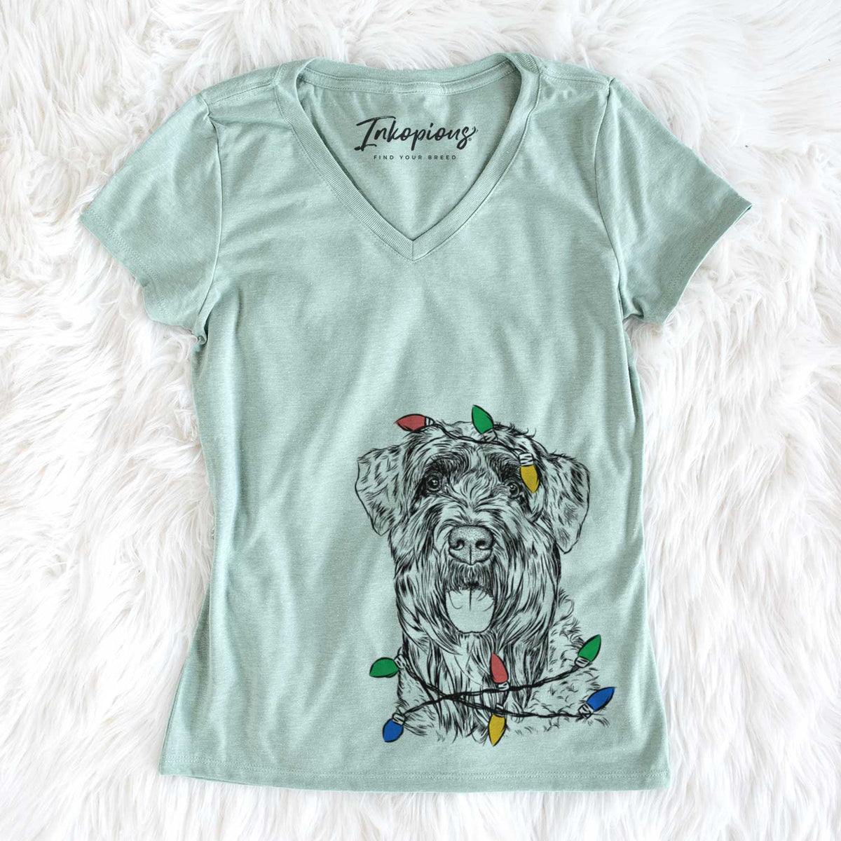 Christmas Lights Bonnie the Bouvier Des Flandres - Women&#39;s V-neck Shirt