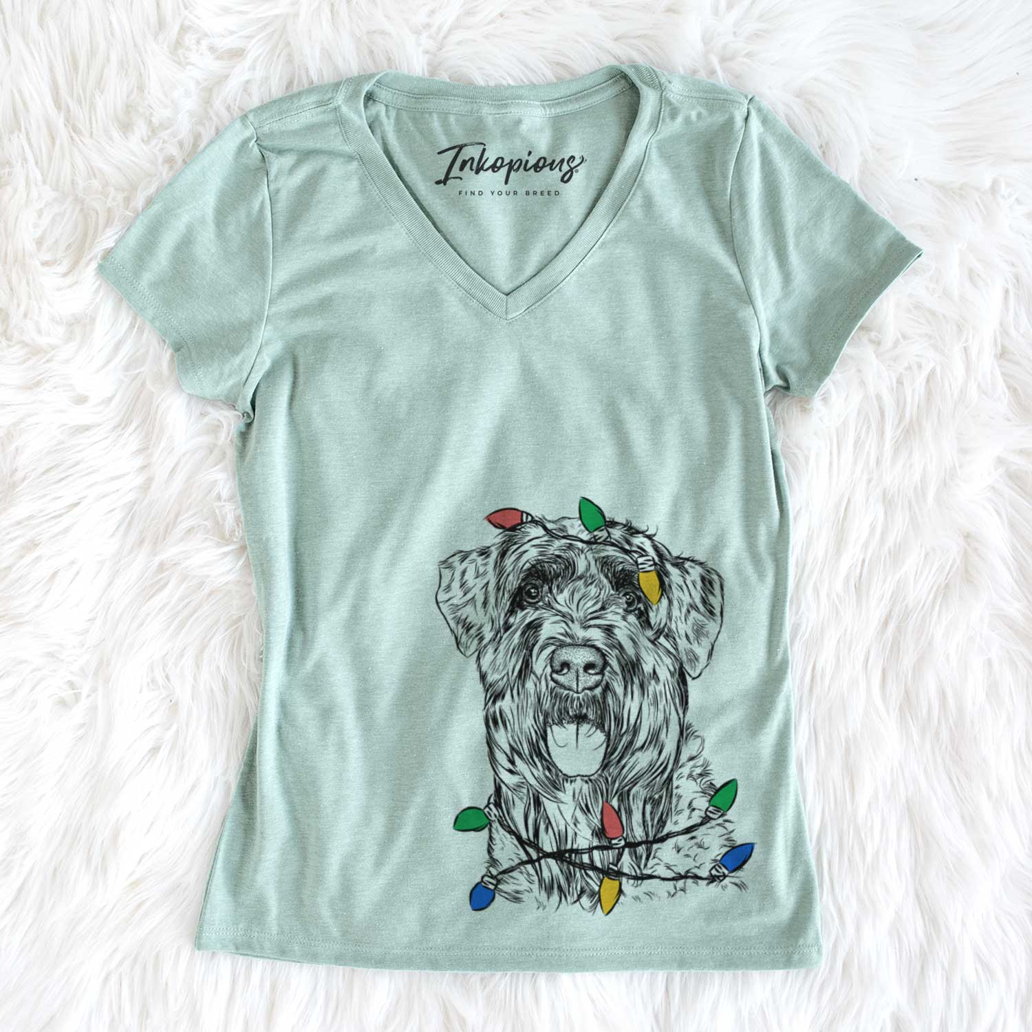 Christmas Lights Bonnie the Bouvier Des Flandres - Women's V-neck Shirt