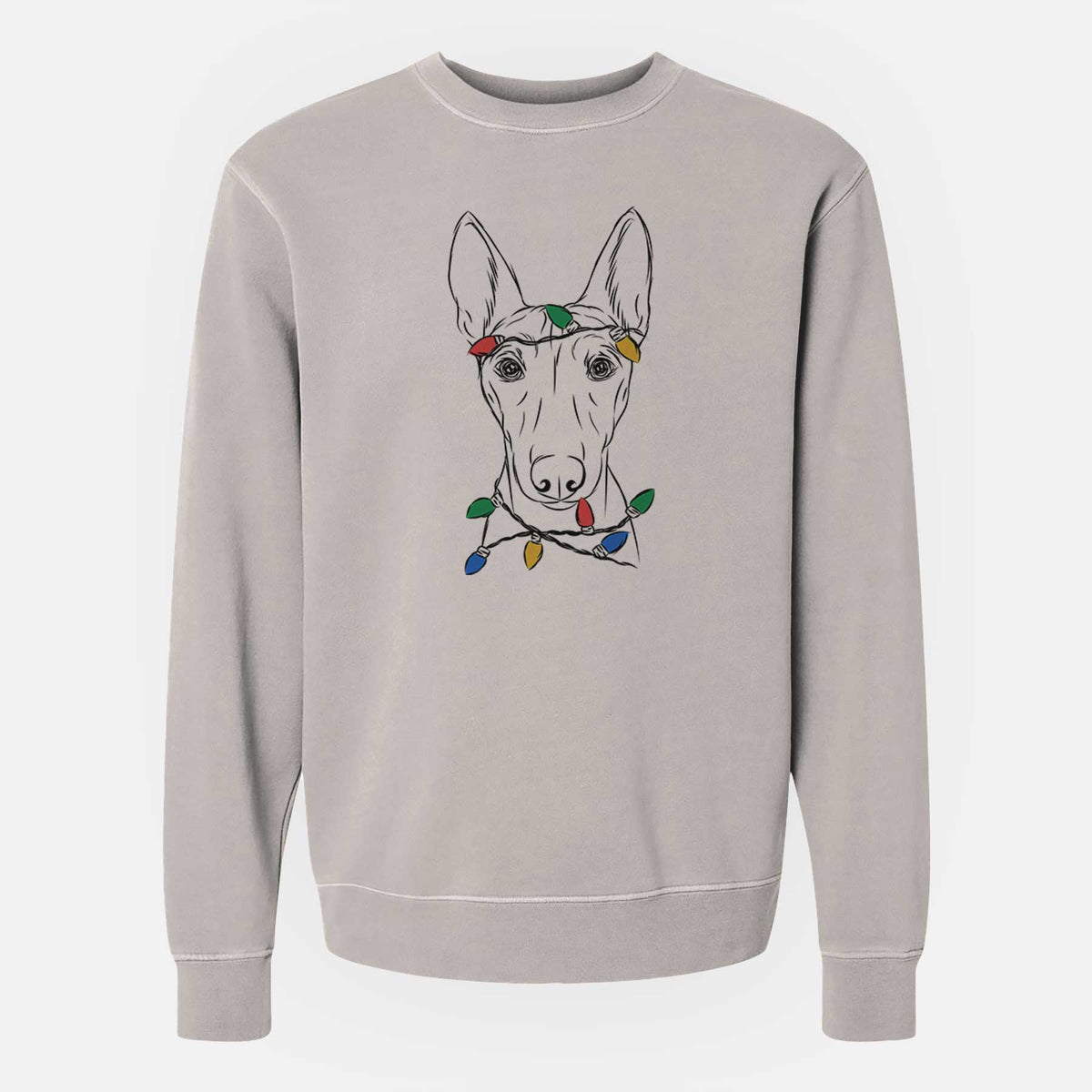 Christmas Lights Bonsai the Basenji - Unisex Pigment Dyed Crew Sweatshirt