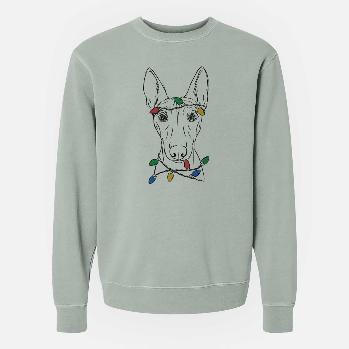 Christmas Lights Bonsai the Basenji - Unisex Pigment Dyed Crew Sweatshirt