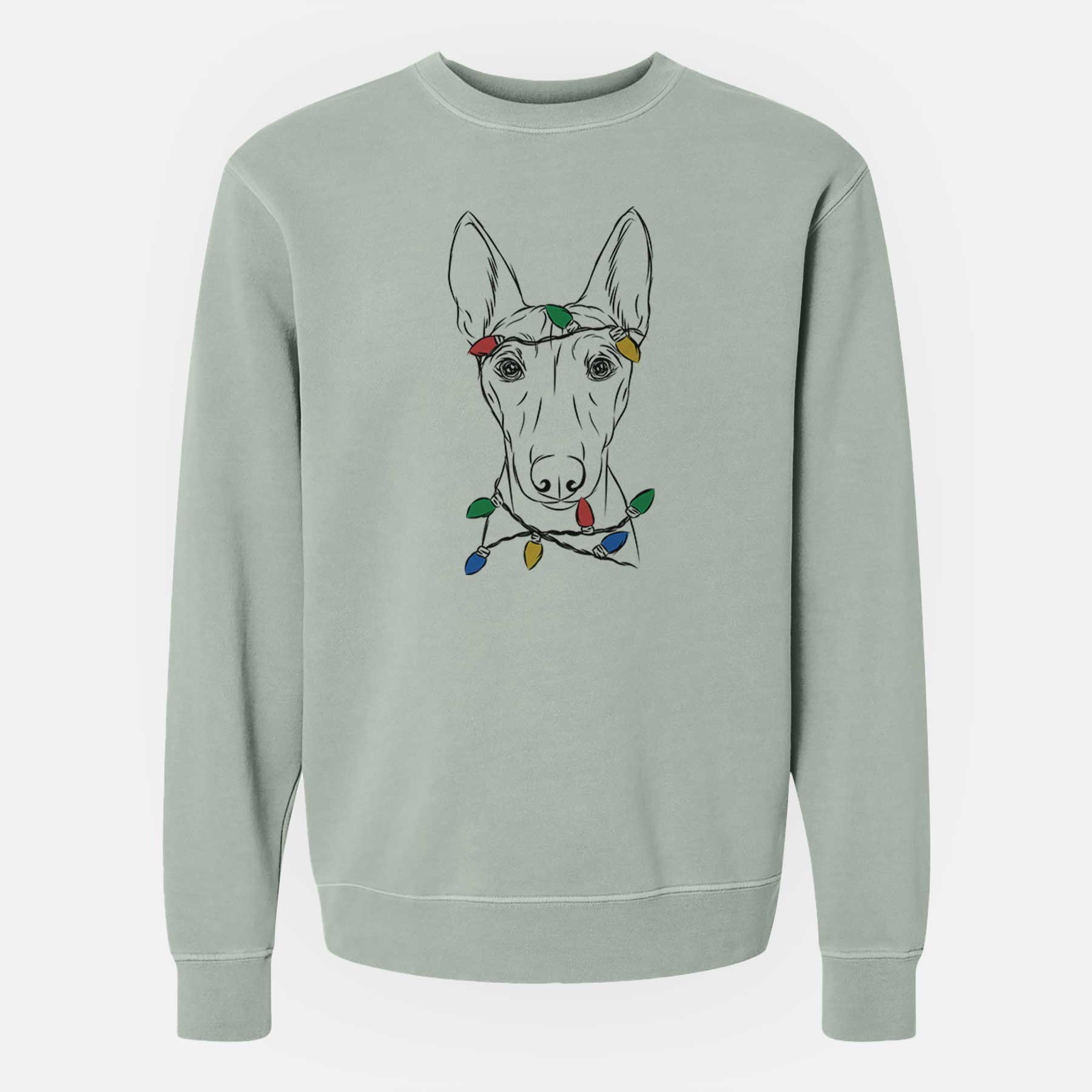 Christmas Lights Bonsai the Basenji - Unisex Pigment Dyed Crew Sweatshirt