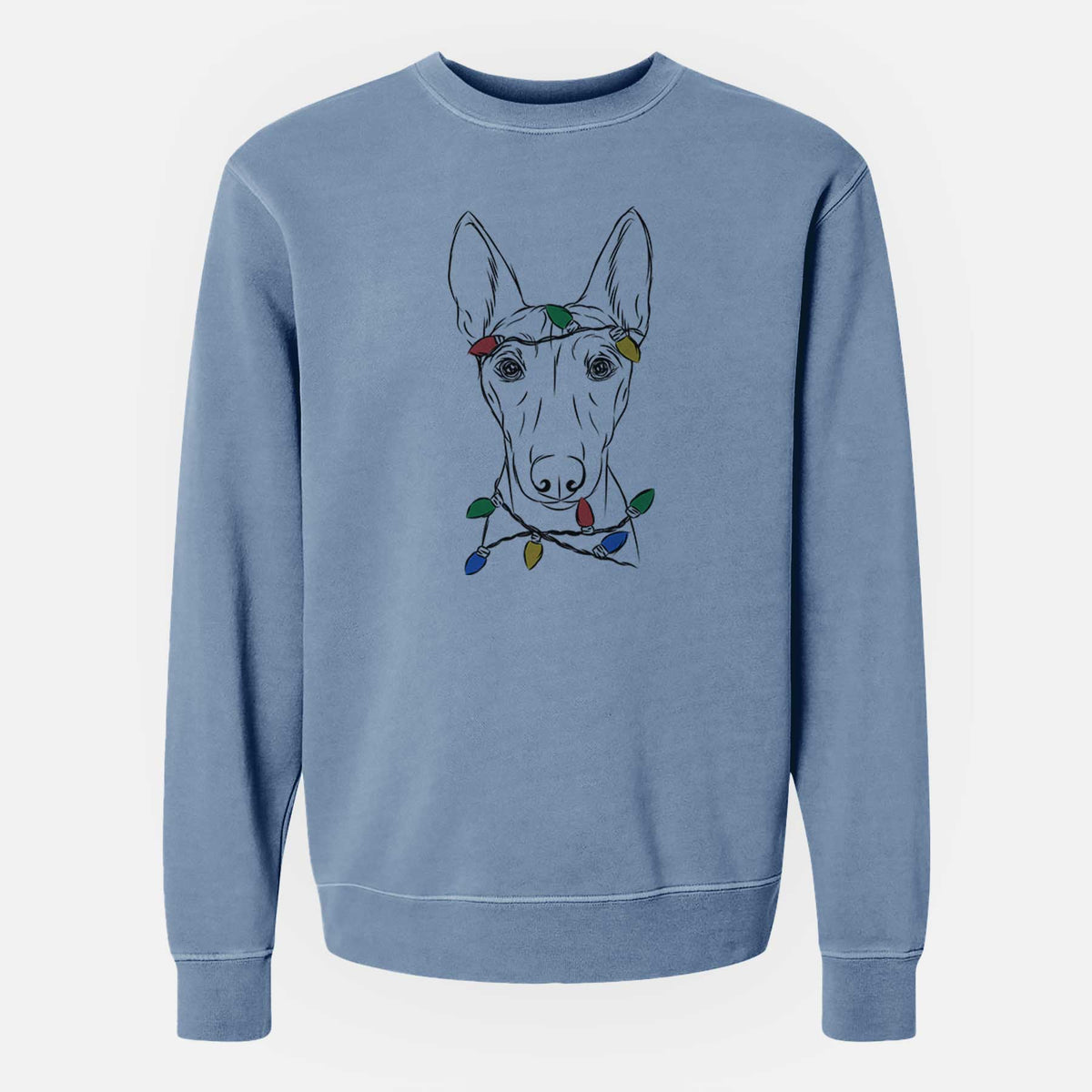 Christmas Lights Bonsai the Basenji - Unisex Pigment Dyed Crew Sweatshirt