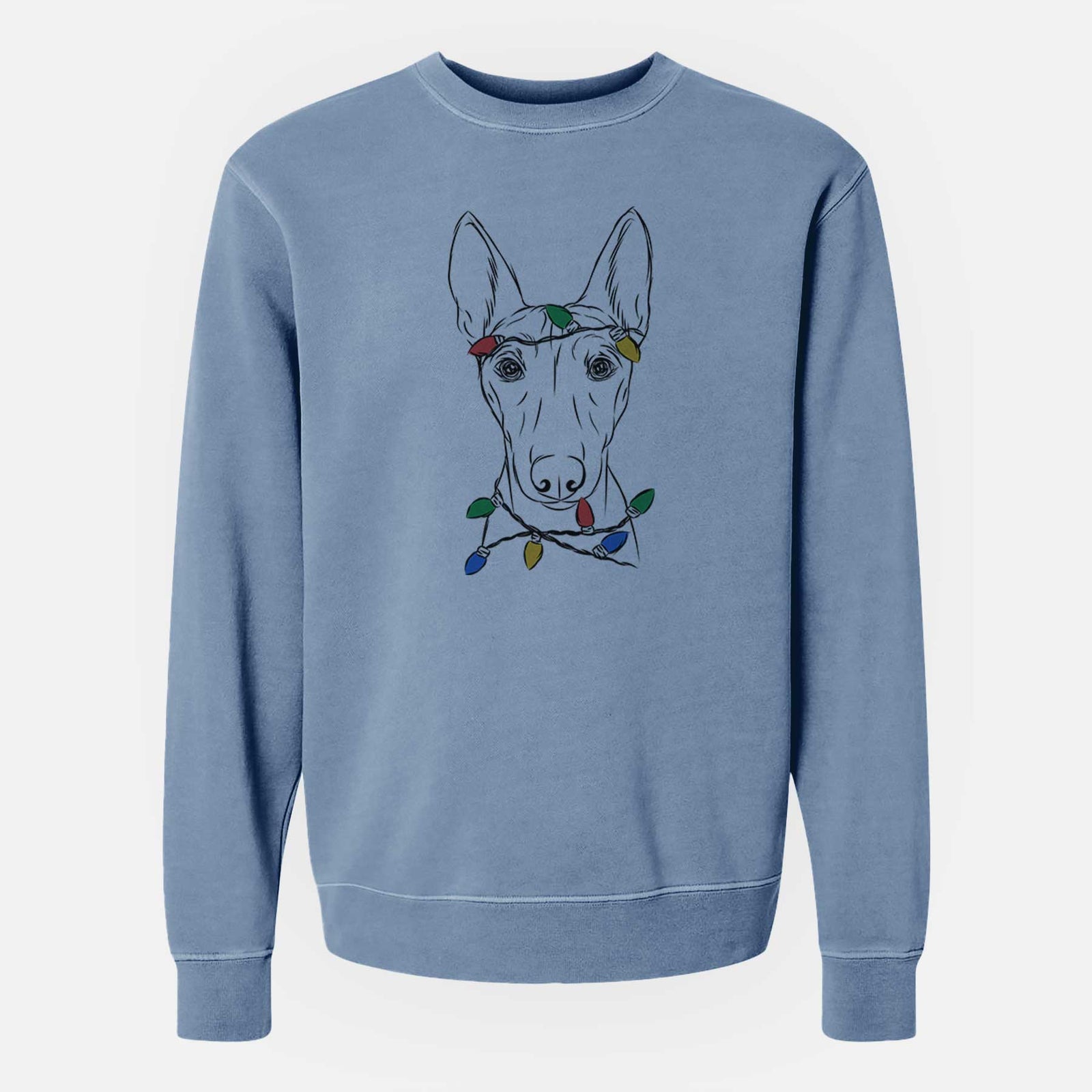 Christmas Lights Bonsai the Basenji - Unisex Pigment Dyed Crew Sweatshirt