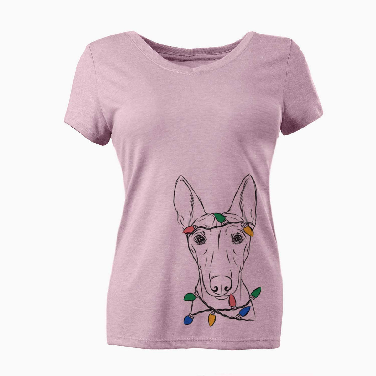 Christmas Lights Bonsai the Basenji - Women's V-neck Shirt