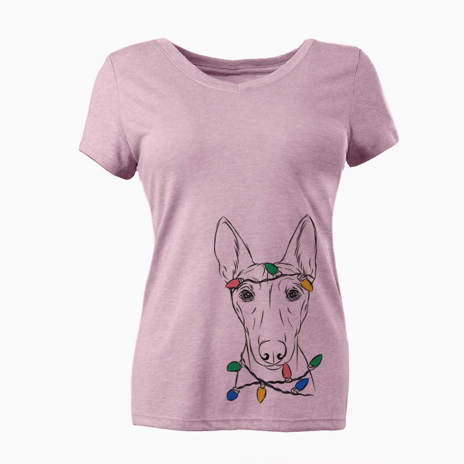 Christmas Lights Bonsai the Basenji - Women's V-neck Shirt
