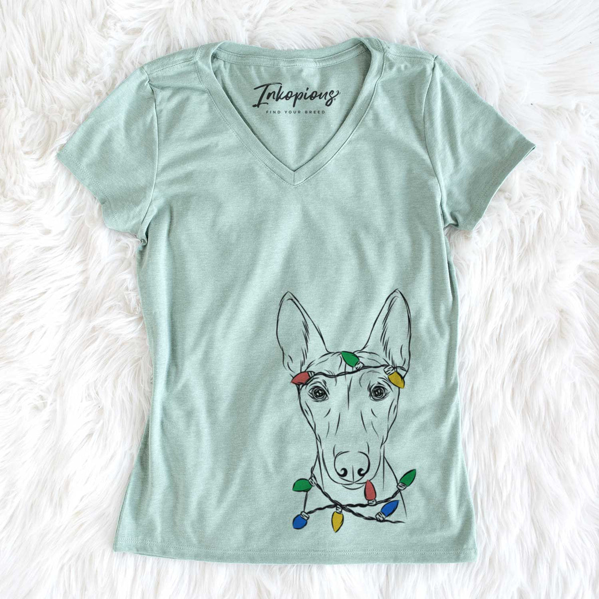 Christmas Lights Bonsai the Basenji - Women&#39;s V-neck Shirt