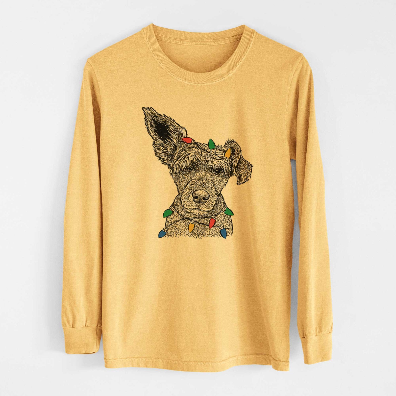 Christmas Lights Boodles the Schnauzer Mix - Heavyweight 100% Cotton Long Sleeve