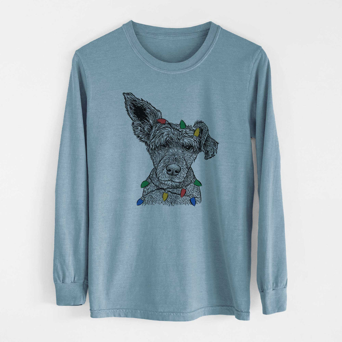 Christmas Lights Boodles the Schnauzer Mix - Heavyweight 100% Cotton Long Sleeve