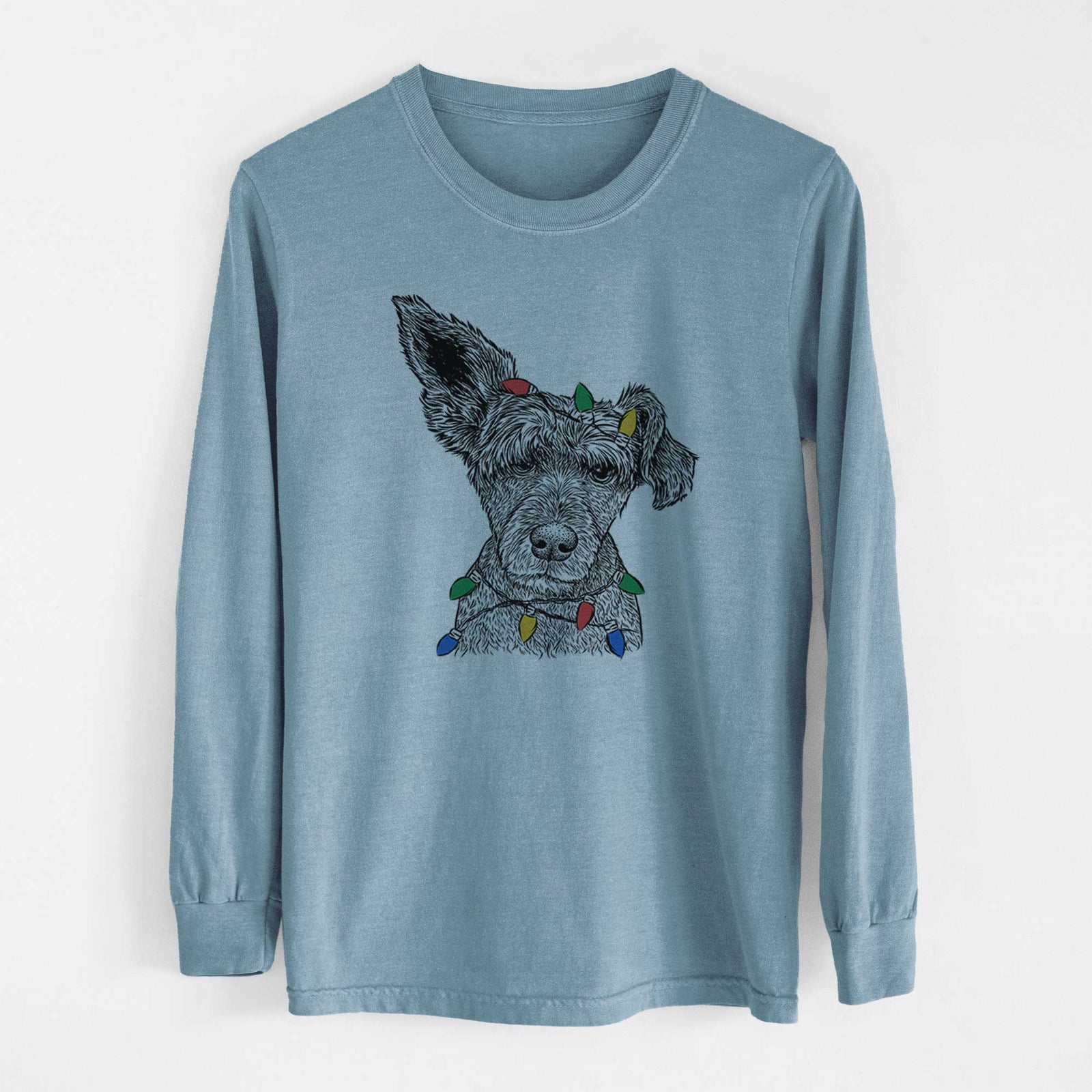 Christmas Lights Boodles the Schnauzer Mix - Heavyweight 100% Cotton Long Sleeve
