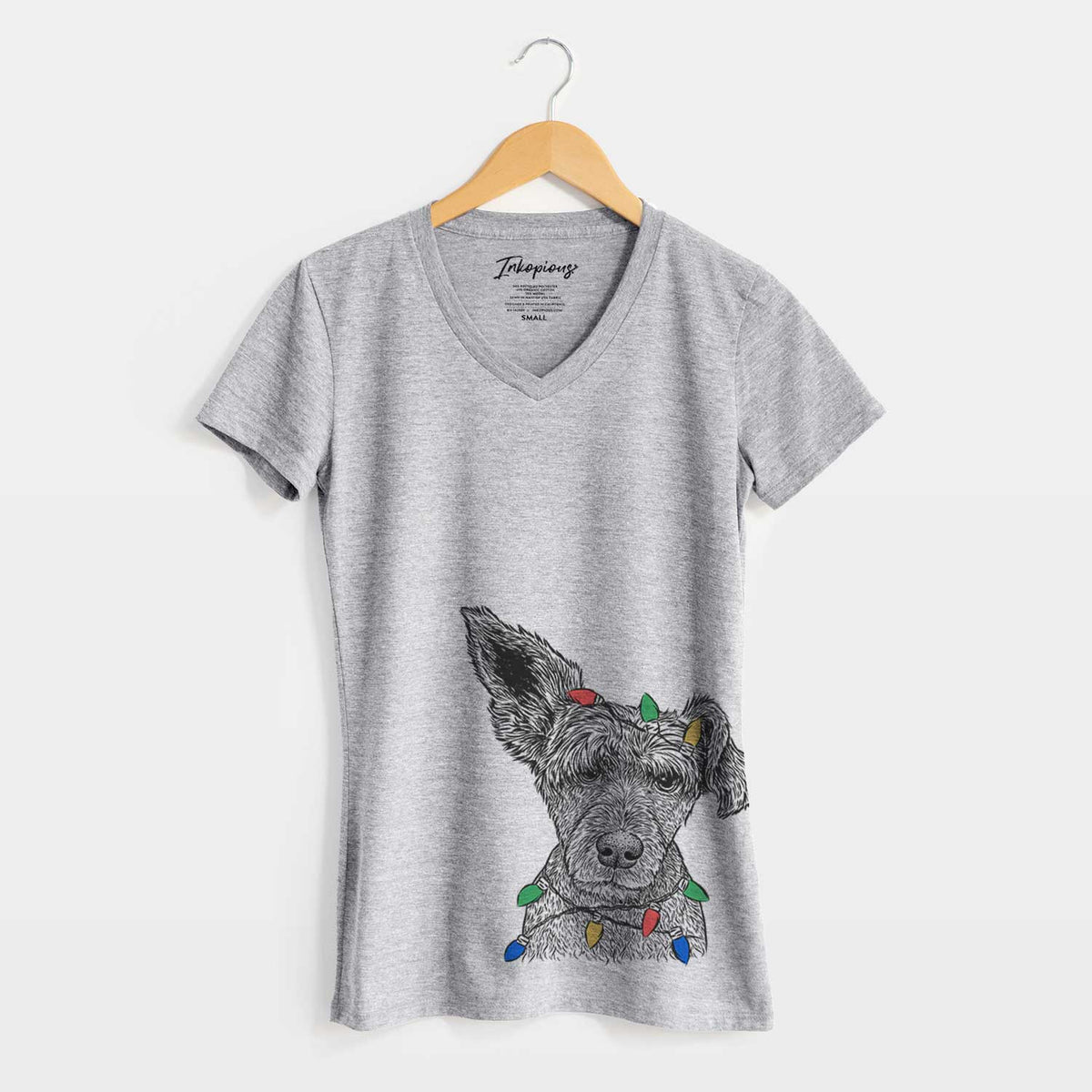 Christmas Lights Boodles the Schnauzer Mix - Women's V-neck Shirt