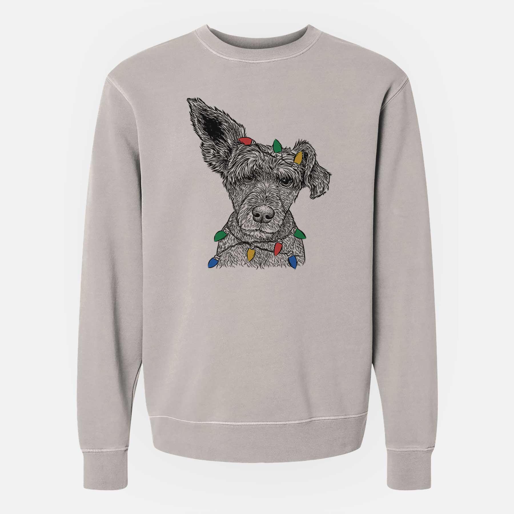 Christmas Lights Boodles the Schnauzer Mix - Unisex Pigment Dyed Crew Sweatshirt