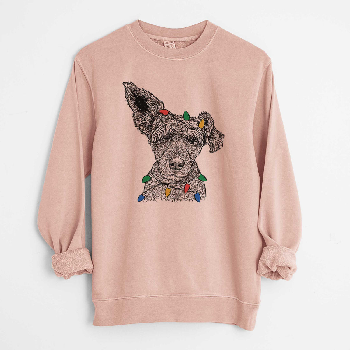 Christmas Lights Boodles the Schnauzer Mix - Unisex Pigment Dyed Crew Sweatshirt