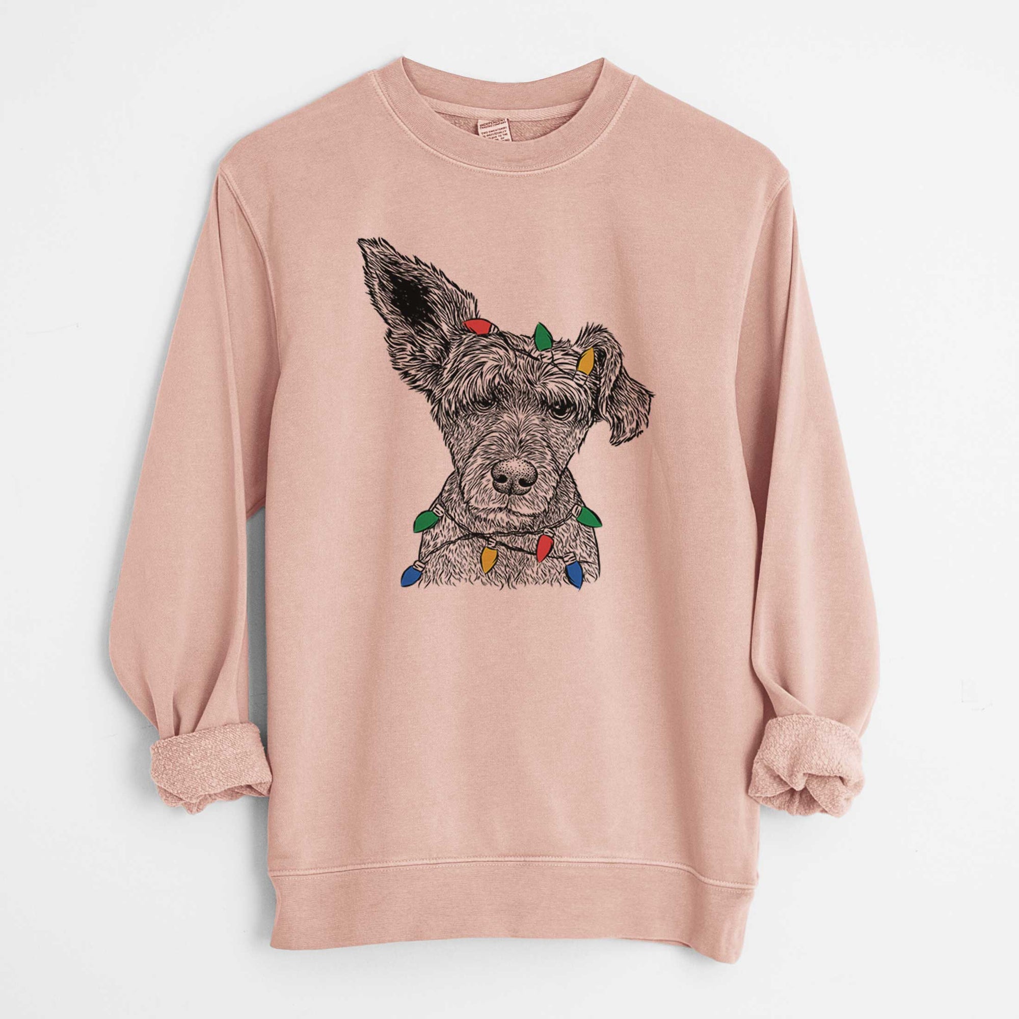 Christmas Lights Boodles the Schnauzer Mix - Unisex Pigment Dyed Crew Sweatshirt