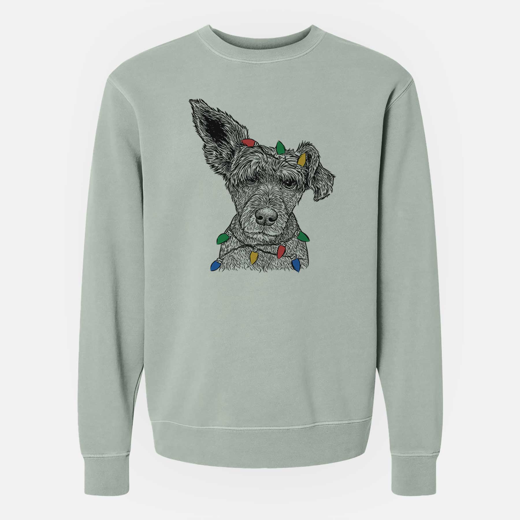 Christmas Lights Boodles the Schnauzer Mix - Unisex Pigment Dyed Crew Sweatshirt