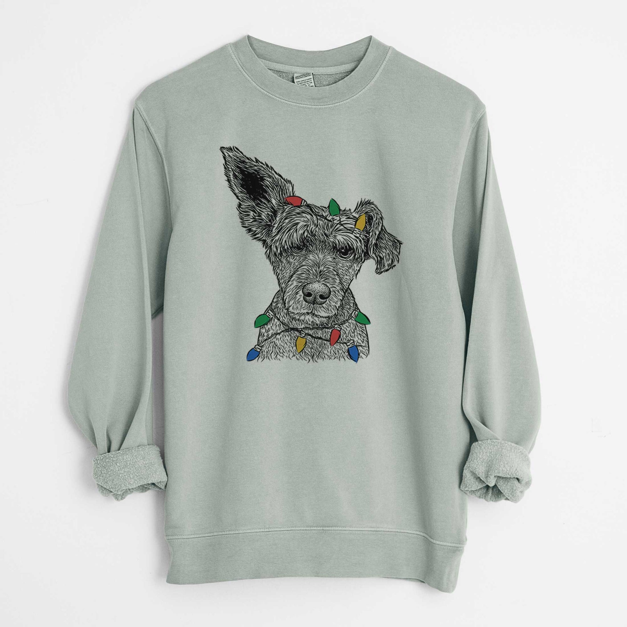 Christmas Lights Boodles the Schnauzer Mix - Unisex Pigment Dyed Crew Sweatshirt