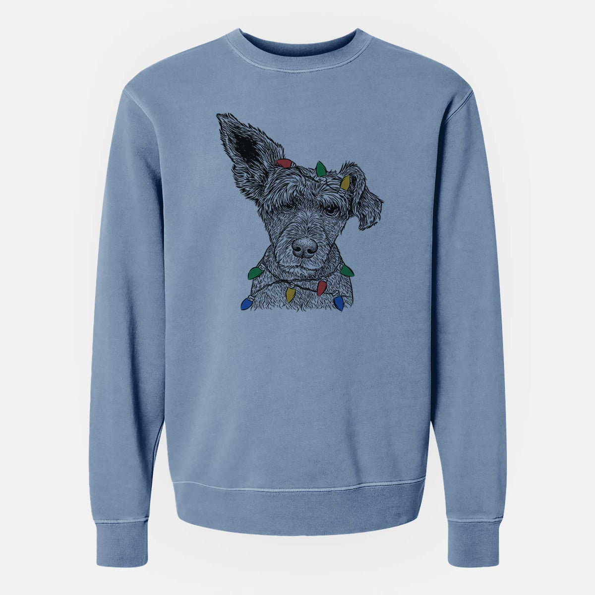 Christmas Lights Boodles the Schnauzer Mix - Unisex Pigment Dyed Crew Sweatshirt