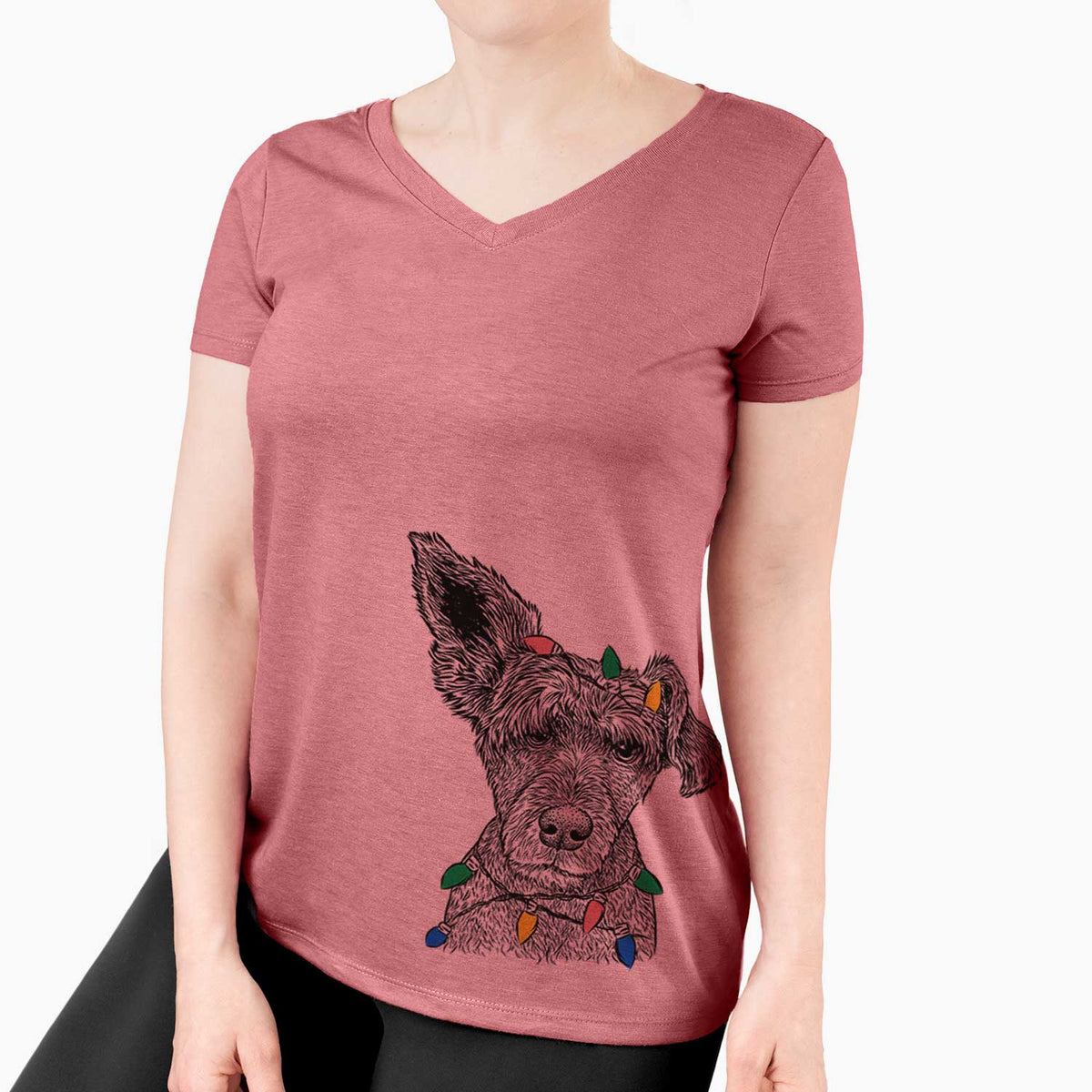 Christmas Lights Boodles the Schnauzer Mix - Women's V-neck Shirt