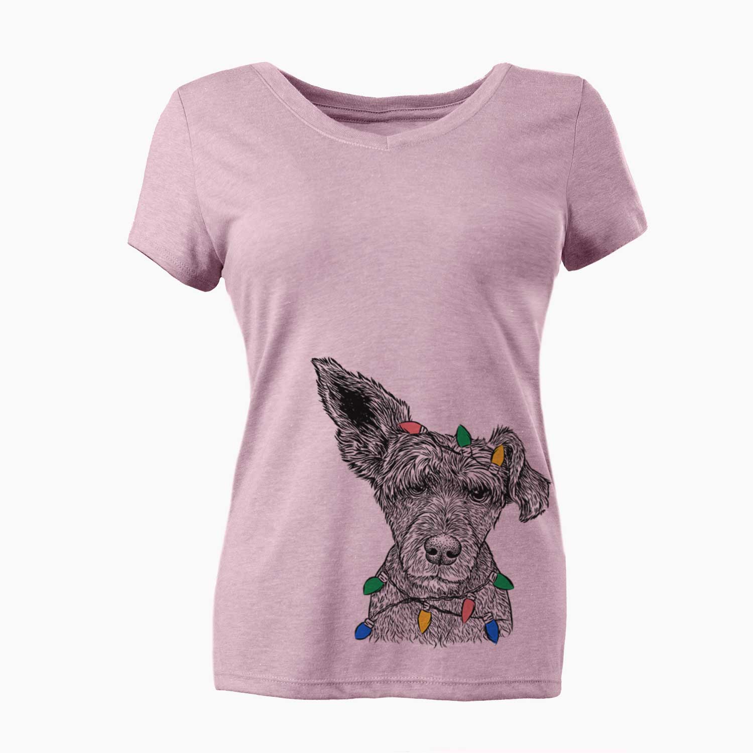 Christmas Lights Boodles the Schnauzer Mix - Women's V-neck Shirt