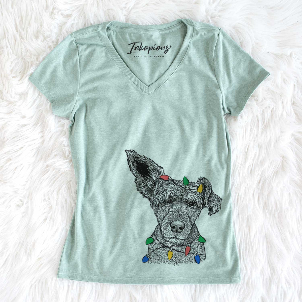 Christmas Lights Boodles the Schnauzer Mix - Women&#39;s V-neck Shirt
