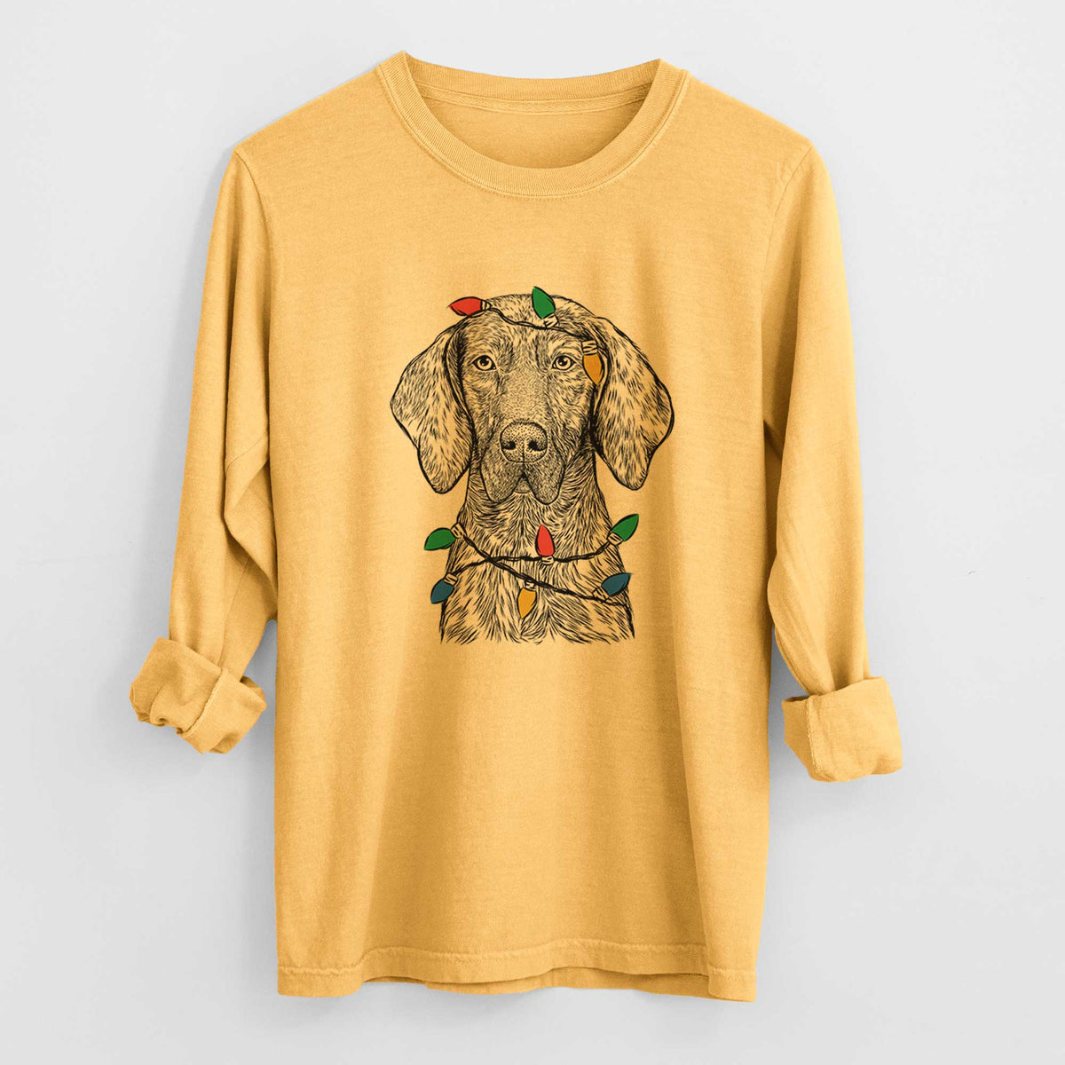 Christmas Lights Boone the Plott Hound - Heavyweight 100% Cotton Long Sleeve