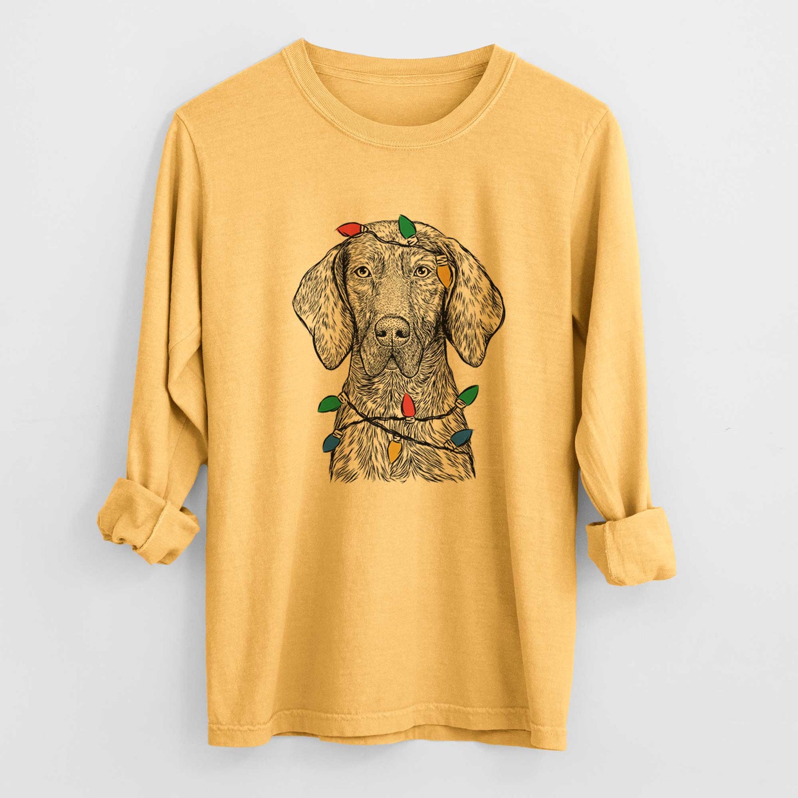 Christmas Lights Boone the Plott Hound - Heavyweight 100% Cotton Long Sleeve