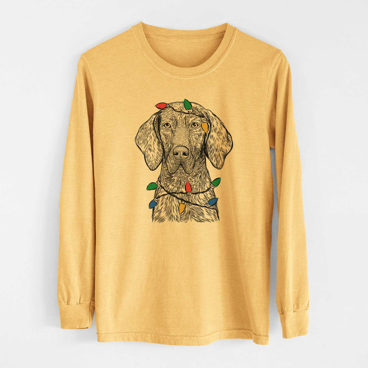 Christmas Lights Boone the Plott Hound - Heavyweight 100% Cotton Long Sleeve