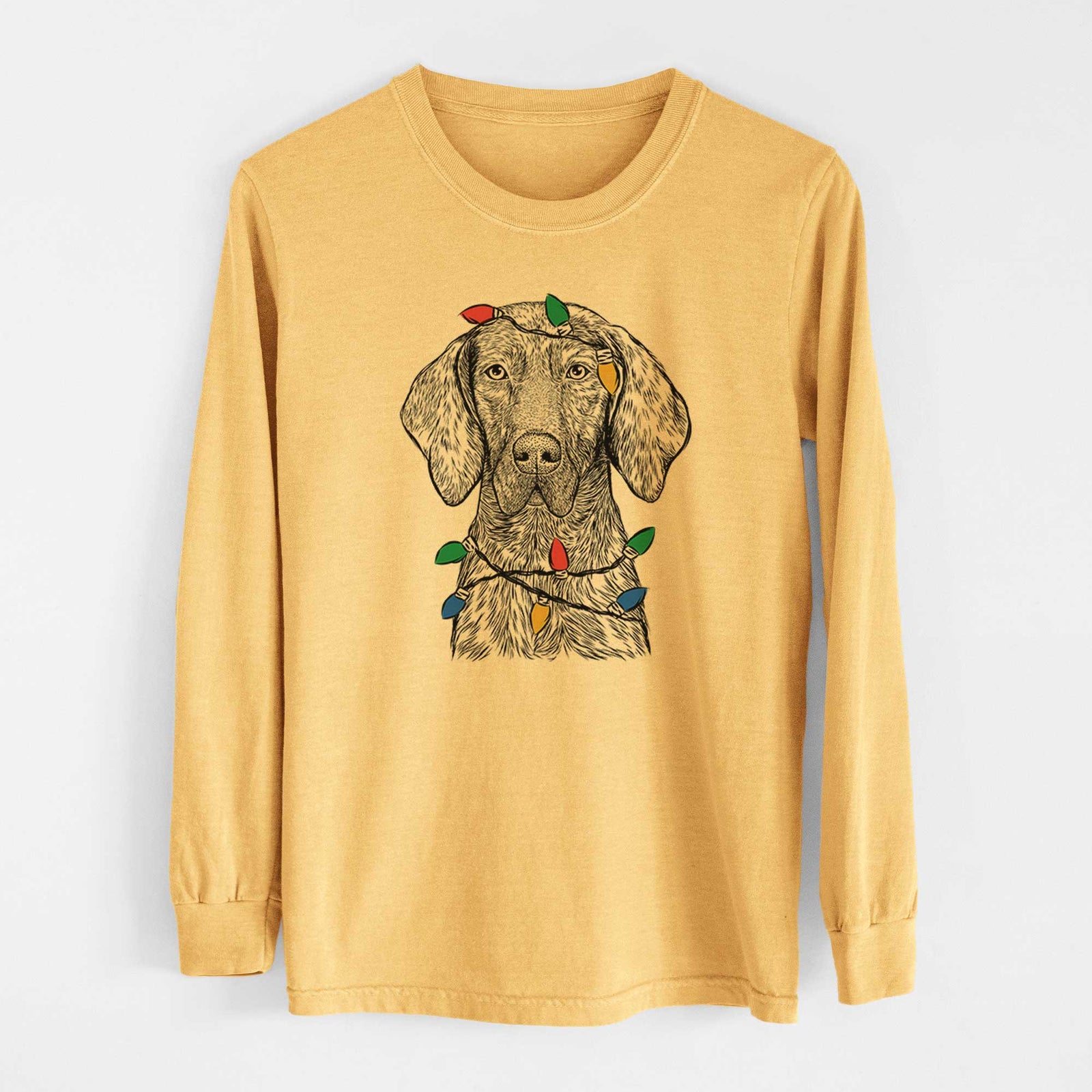Christmas Lights Boone the Plott Hound - Heavyweight 100% Cotton Long Sleeve