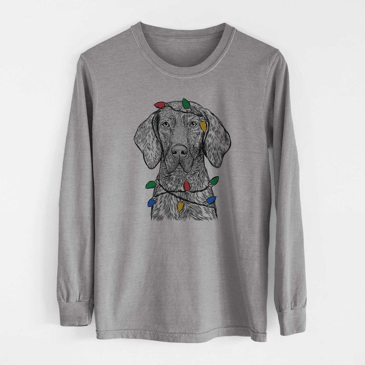 Christmas Lights Boone the Plott Hound - Heavyweight 100% Cotton Long Sleeve