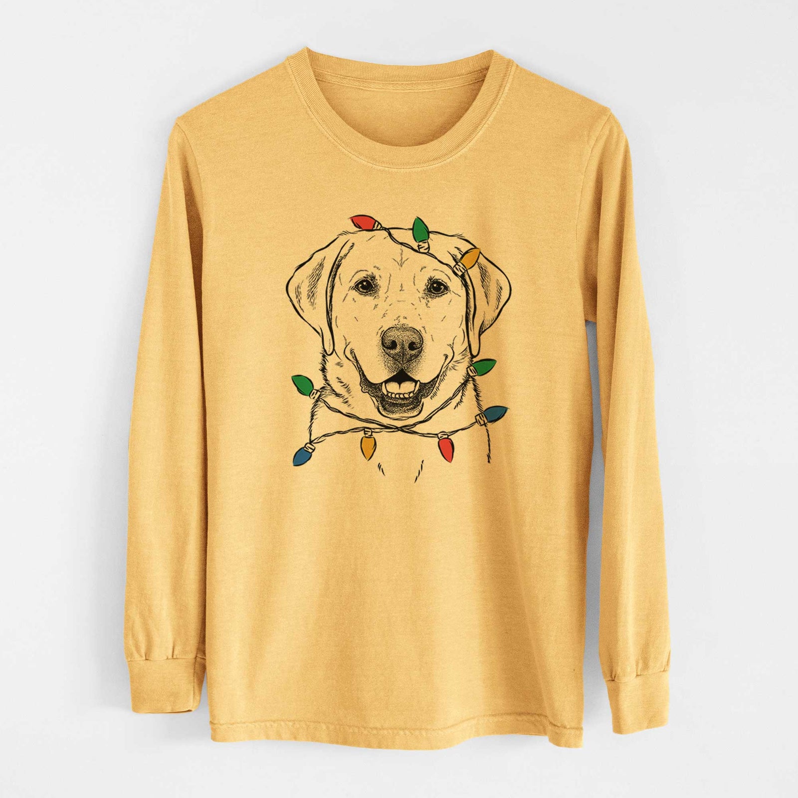 Christmas Lights Booney the Labrador Retriever - Heavyweight 100% Cotton Long Sleeve