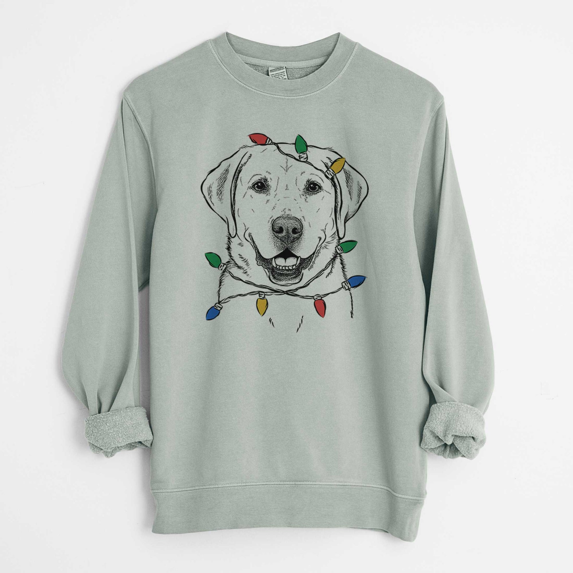 Christmas Lights Booney the Labrador Retriever - Unisex Pigment Dyed Crew Sweatshirt