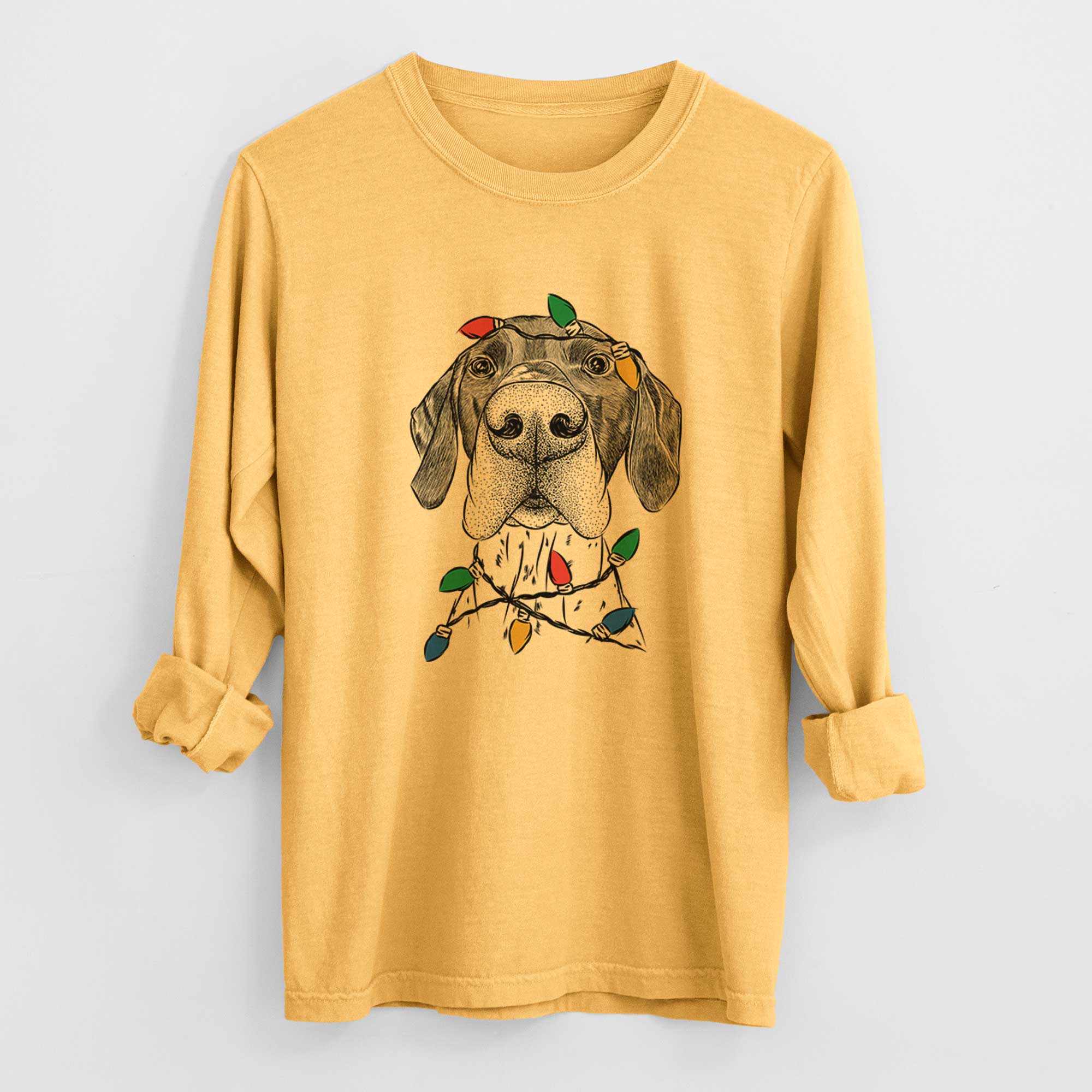 Christmas Lights Booze the German Shorthaired Pointer - Heavyweight 100% Cotton Long Sleeve