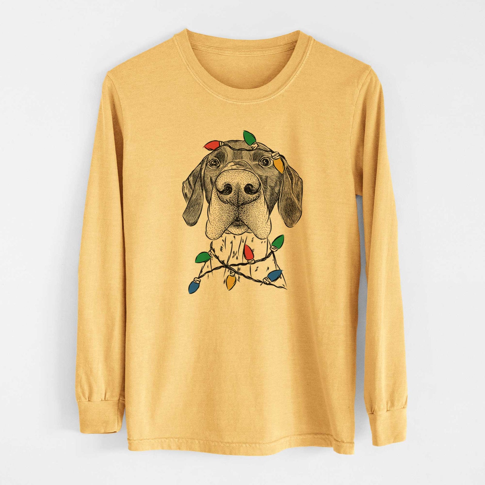 Christmas Lights Booze the German Shorthaired Pointer - Heavyweight 100% Cotton Long Sleeve