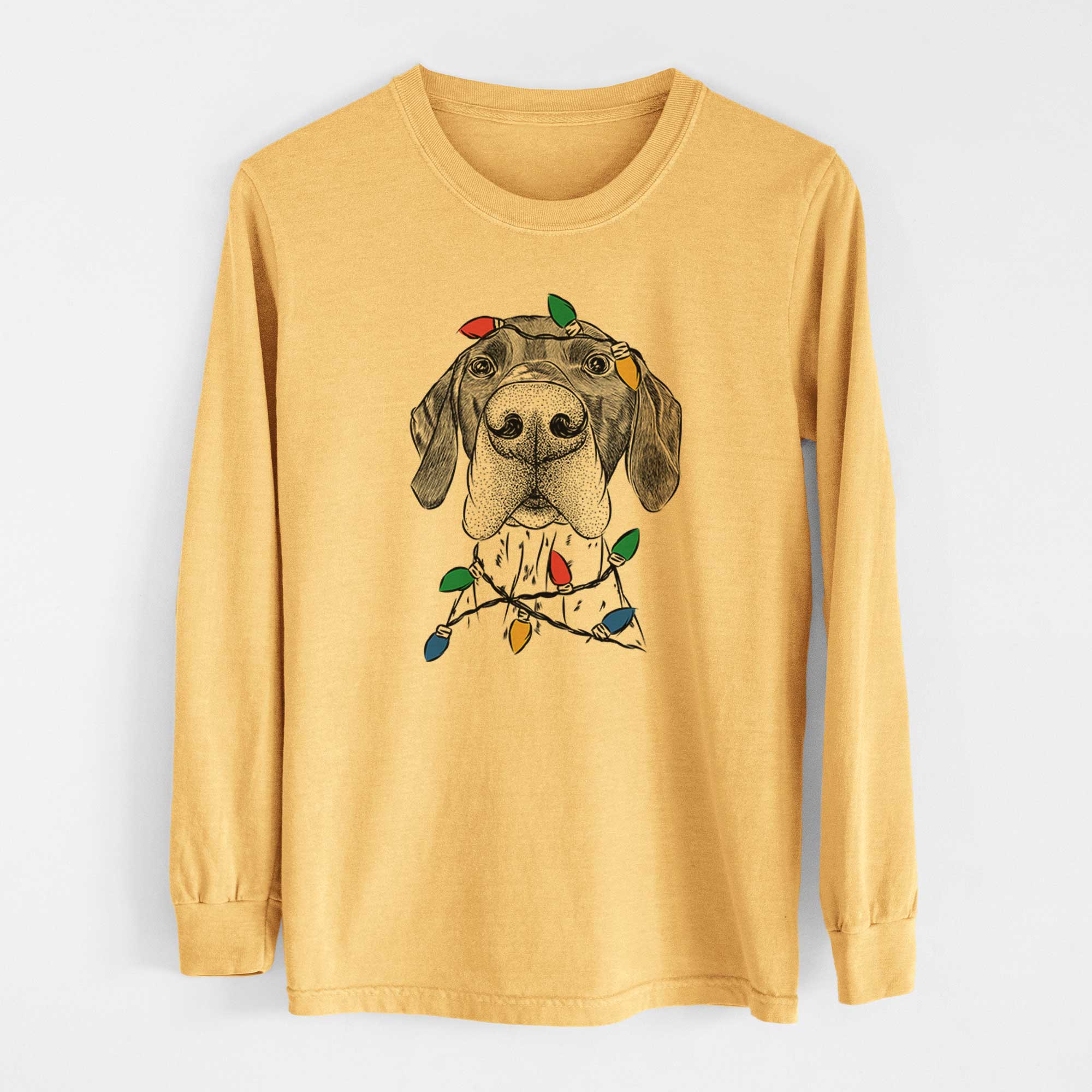 Christmas Lights Booze the German Shorthaired Pointer - Heavyweight 100% Cotton Long Sleeve