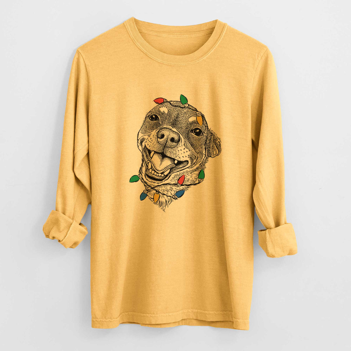 Christmas Lights Boss the Chihuahua - Heavyweight 100% Cotton Long Sleeve